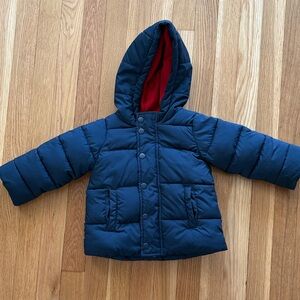 Amazon Essentials Dark Blue Puffer Jacket with Red Lining